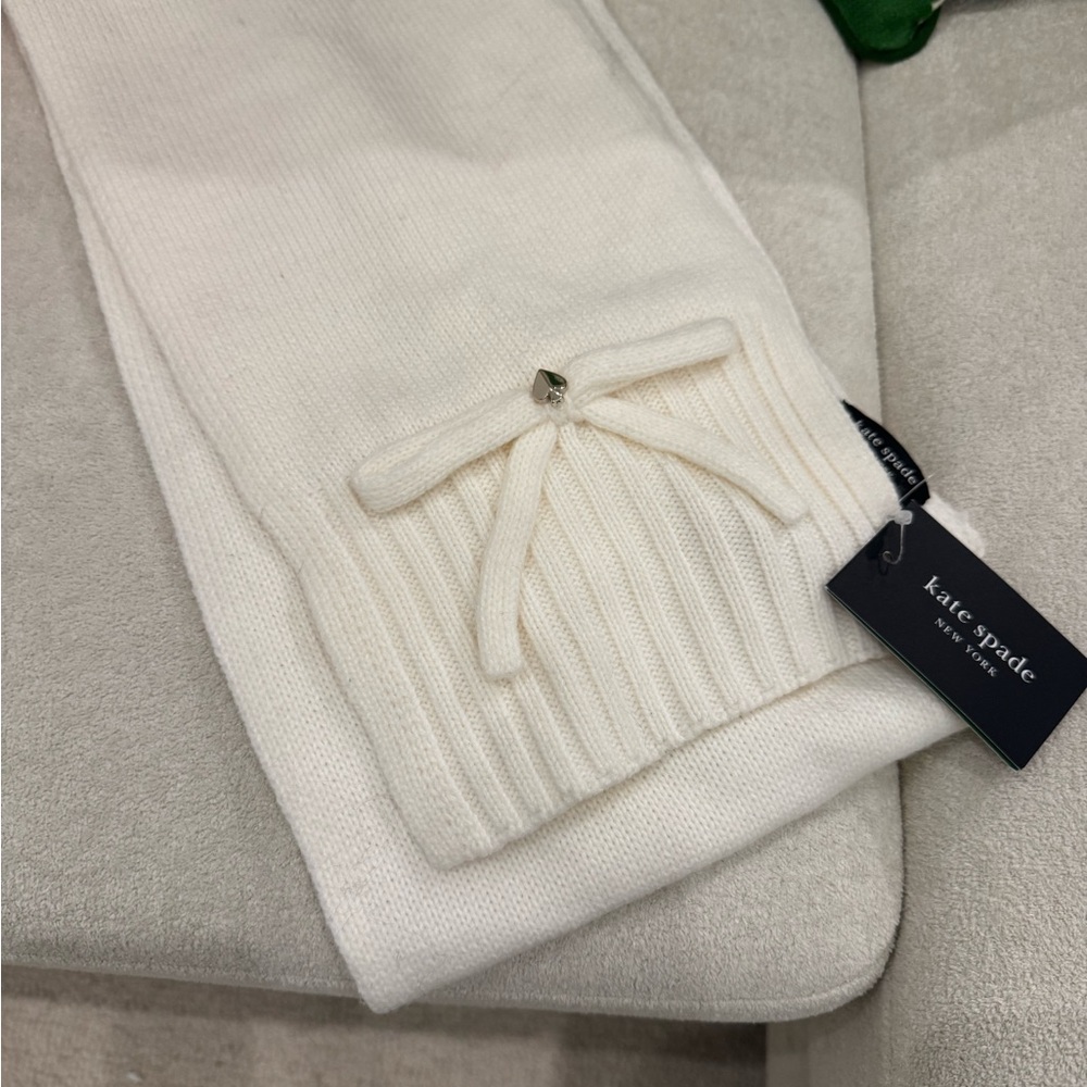Kate Spade Ivory Knit Scarf with Bow Accent
